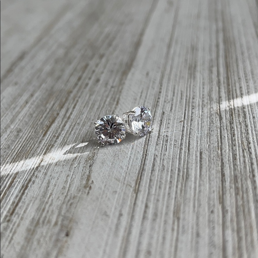 8mm Cubic Zirconia Sterling Silver Stud Earrings NEW
